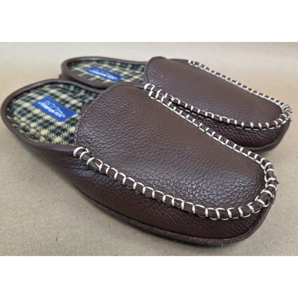 Tempur- Pedic (Sz 12 M) Leather Slippers Brown House Mules Accretion